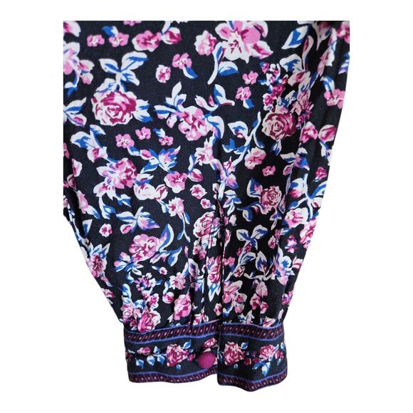 WOMAN WITHIN Women 14 16 Tunic Top Peasant Floral Purple Blue Pink Button Up 40" - Picture 5 of 7